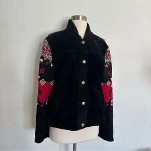 Vintage 100% Genuine Suede Jacket Western Style With Knitted Sleeves L